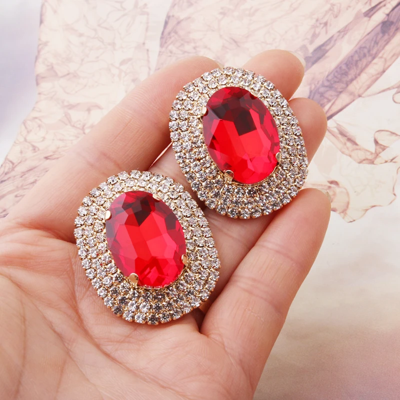 NeeFuWoFu Glass Shiny Full Crystal Gems Big Earring colorful Fashion Luxury Rhinestone Geometric Oval Statement Earrings Jewelry