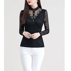 2023 New Autumn Fashion Commuter Breeze Thin Black Slim Fit Bottom Shirt Temperament Slim Fit Women's Standing Collar Top