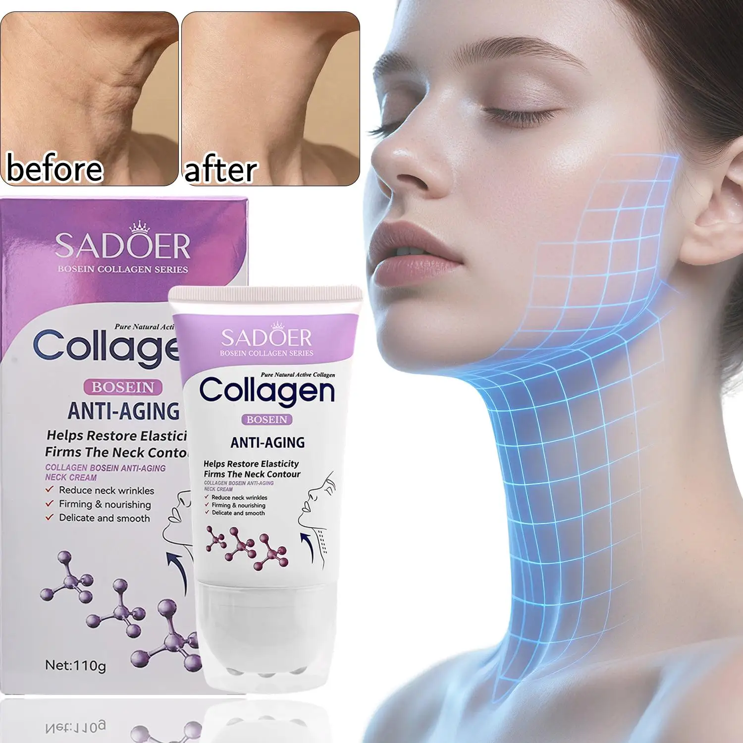 Collagen Neck Rolling Massage Cream Lifting Firming Moisturize Sculpting Contour Neck Care Improve Skin Fine Lines Dull Products