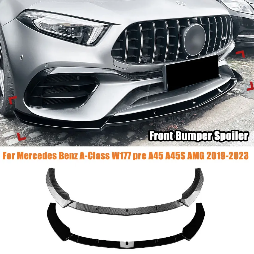 

Car Front Bumper Lip Spoiler For Mercedes Benz A-Class W177 pre A45 A45S AMG 2019-2023 Three Stage Body Exterior Guard Cover Kit