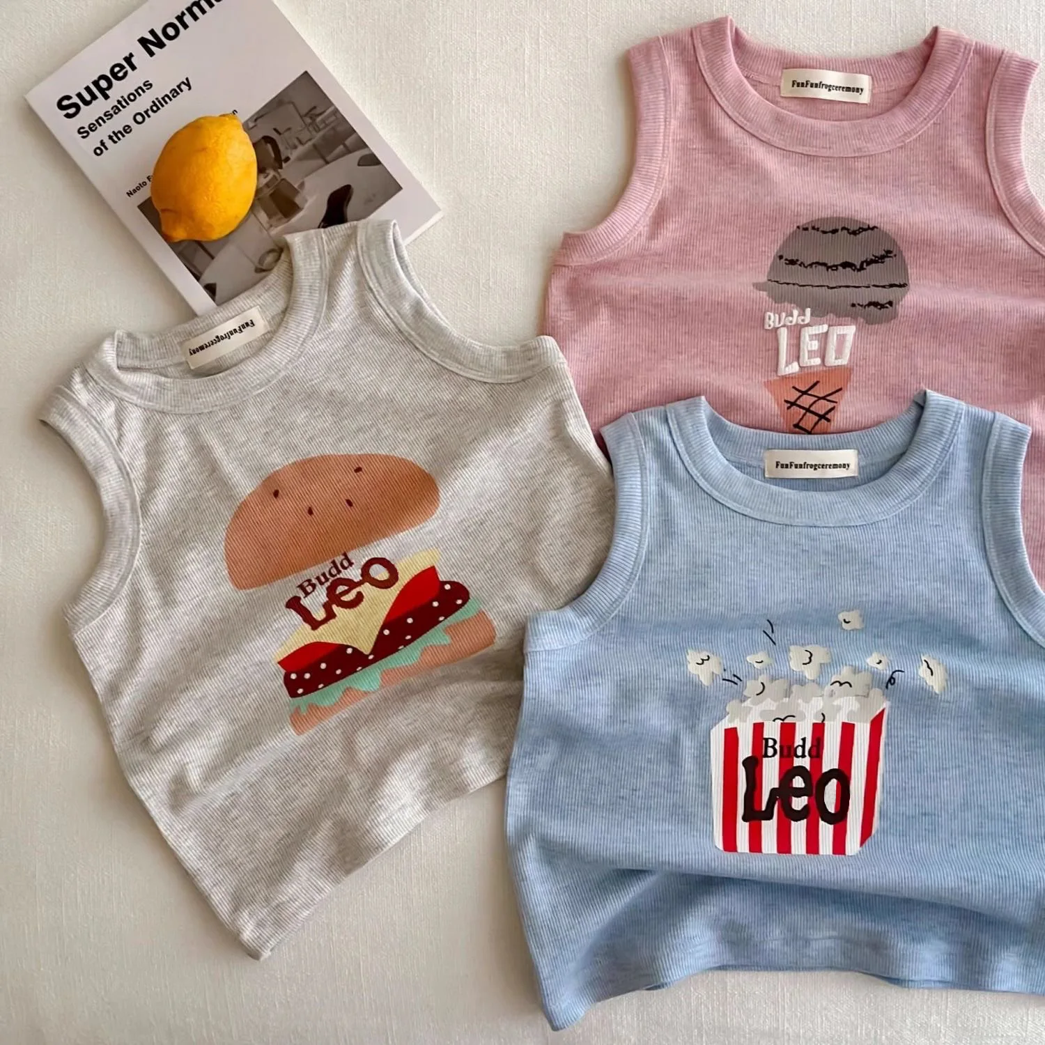 T-shirts d'été sans manches pour filles et garçons, imprimé mignon, doux et extensible, gilet pour enfants, 2025