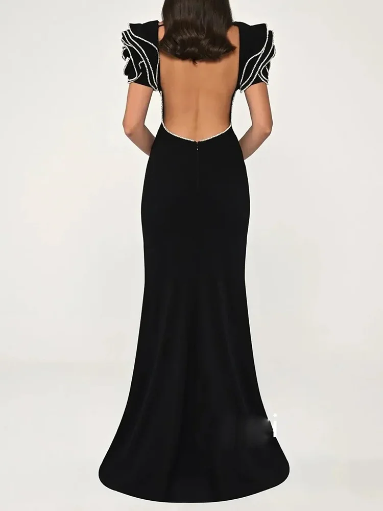 HIGH STREET Newest Fashion 2026 Designer Party Vestido Women's Diamonds Beading Lotus Leaf Sleeveless Backless Long Dress