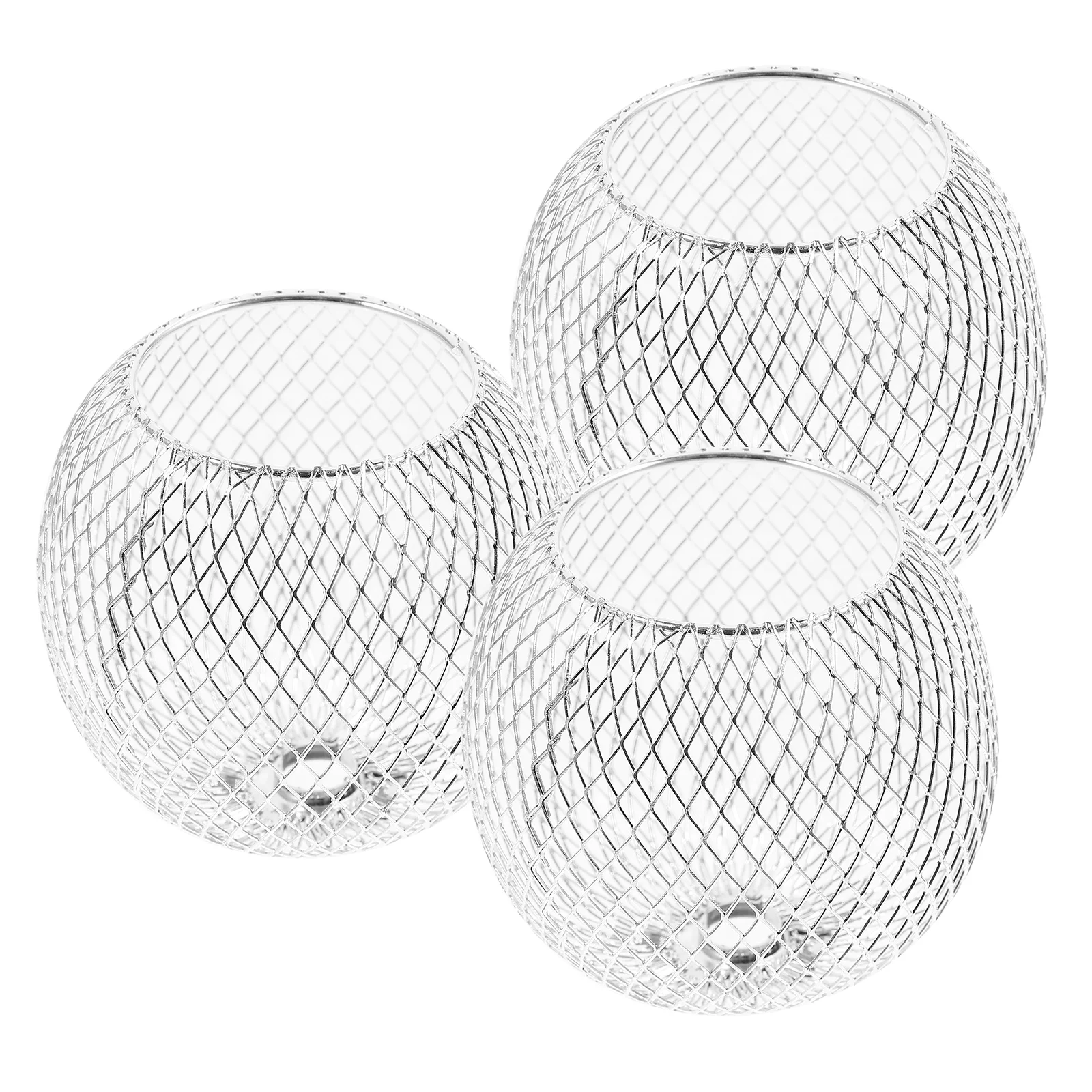 3 Pcs Rattan Light Fixture Lampshade Metal Craft Decorative Globe Silver Hollow-out