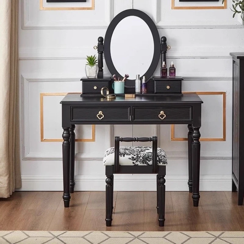 

French retro dressing table solid wood bedroom black medium antique makeup tablehigh-end kommode schlafzimmer Home furniture