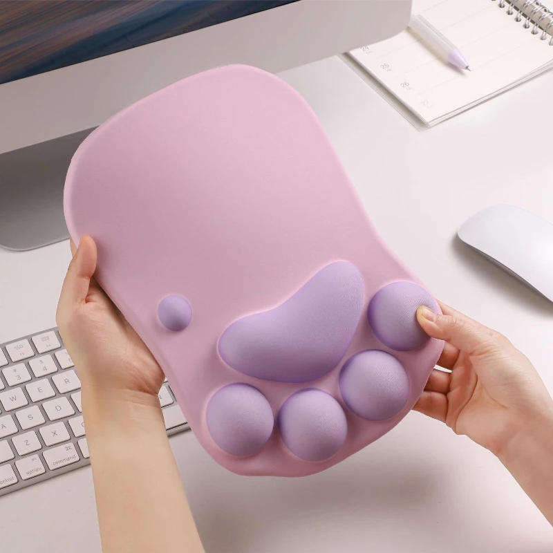 Kawaii Cat Paw Silicone Mouse Pad With Wrist Rest Cute Non Slip Keyboard Hand Rest Set Soft Ergonomic Wrist Cushion Mouse Pads
