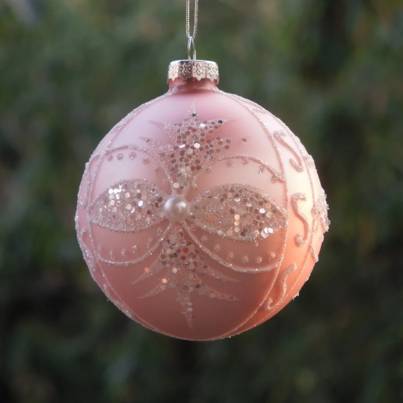 

Free Shipping 8pcs/pack Diameter=8cm Pink Series Hand Painting Glass Ball Christmas Day Hanging Pendant Globe Handmade Ornament