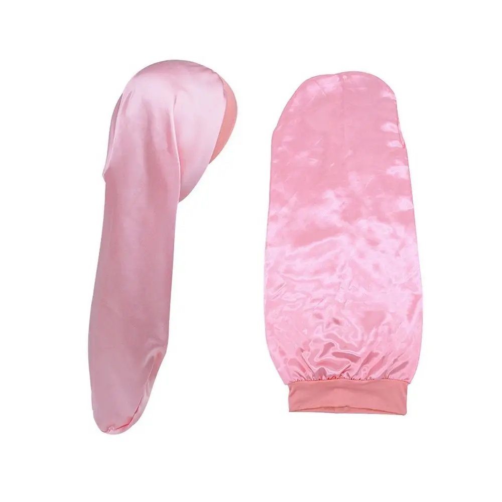 Solid Color Accessories Satin Long Sleep Cap With Head Tie Band Hair Care Beanie Edge Wrap Night Hat for Curly Braid Hair