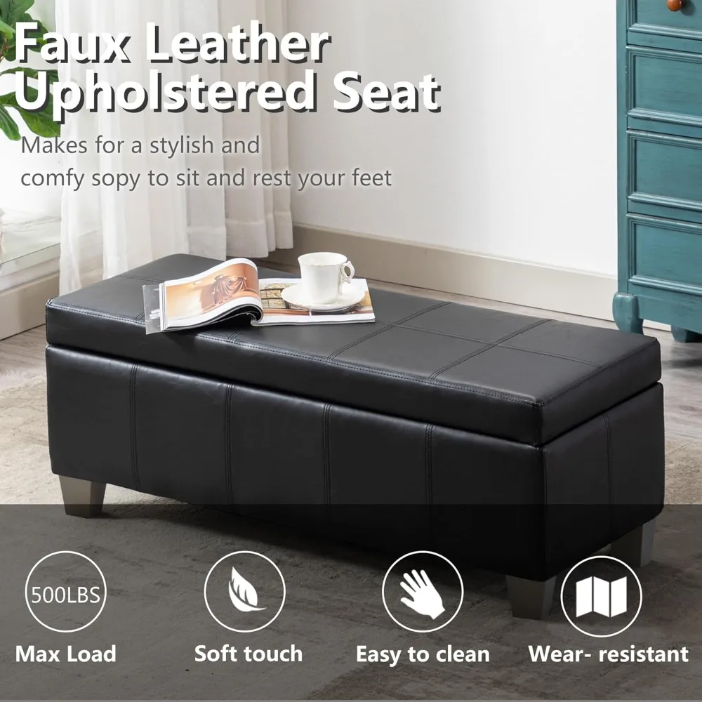 

41" Storage Ottoman, Storage Bench with Safety Hinge, Upholstered Synthetic Leather Ottoman Bench for Bedroom, Customized