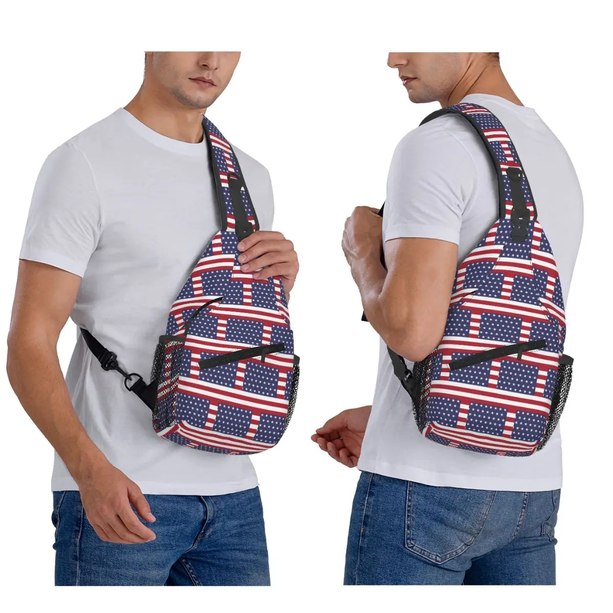 

American Flag Graphic Design Chest Bag Men Sling Crossbody Backpack Chest Bag Travel Hiking Daypack Shoulder Bag