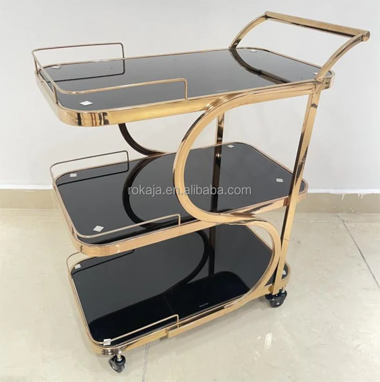 New Triple Glass Service Truck Luxury Stainless Steel Beverage Truck Hotel Banquet Catering Service Truck