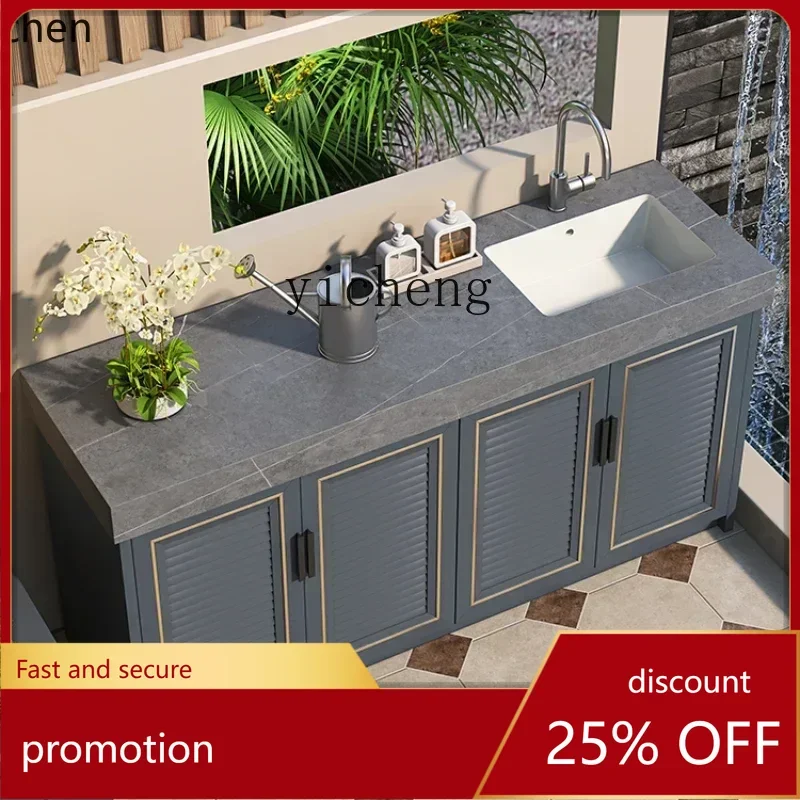 ZMLaluminum alloy outdoor balcony rock slab hanging edge sink cabinet courtyard garden sink integrated cabinet
