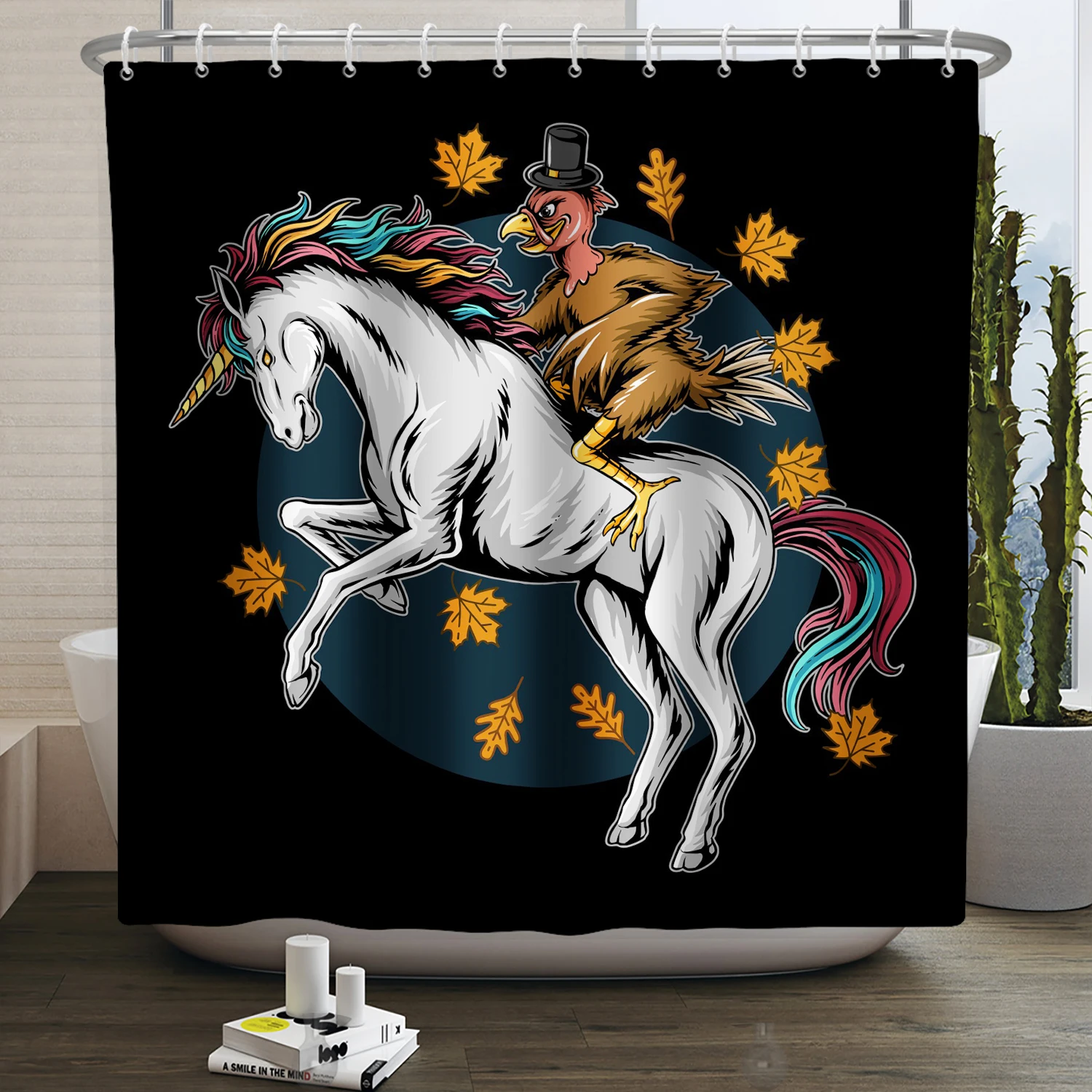 

Creative Thanksgiving Hippie Shower Curtain Funny Anime Turkey Unicorn Dinosaur Bath Curtain Waterproof Bathroom Decor 180x200