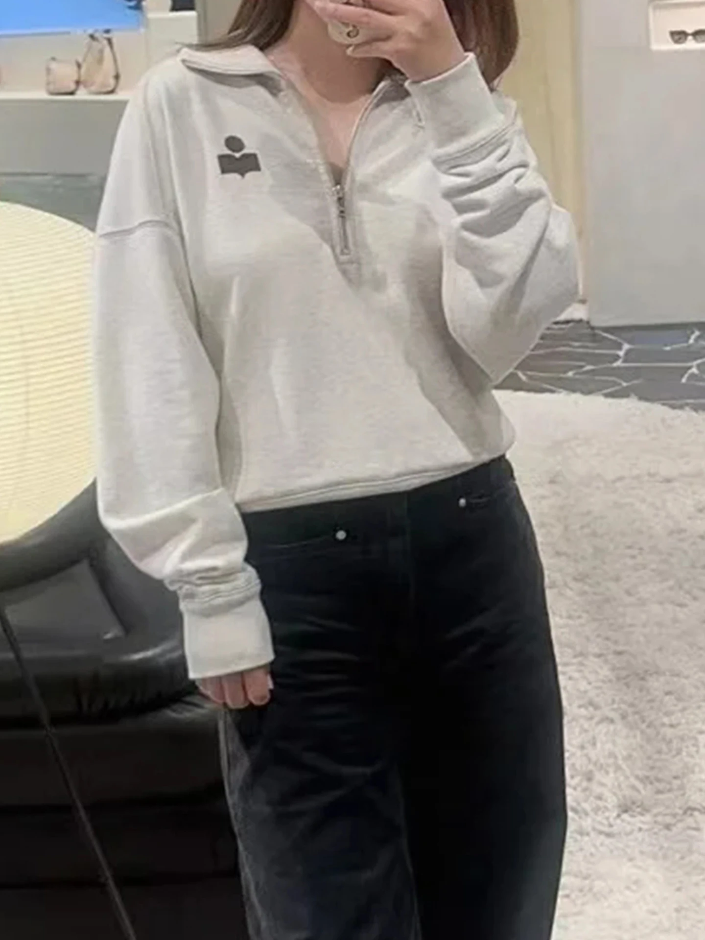 

Простой спортивный свитшот с воротником в американском стиле ретро на молнии, свободная универсальная верхняя одежда, топ для женщин, осенний сезон