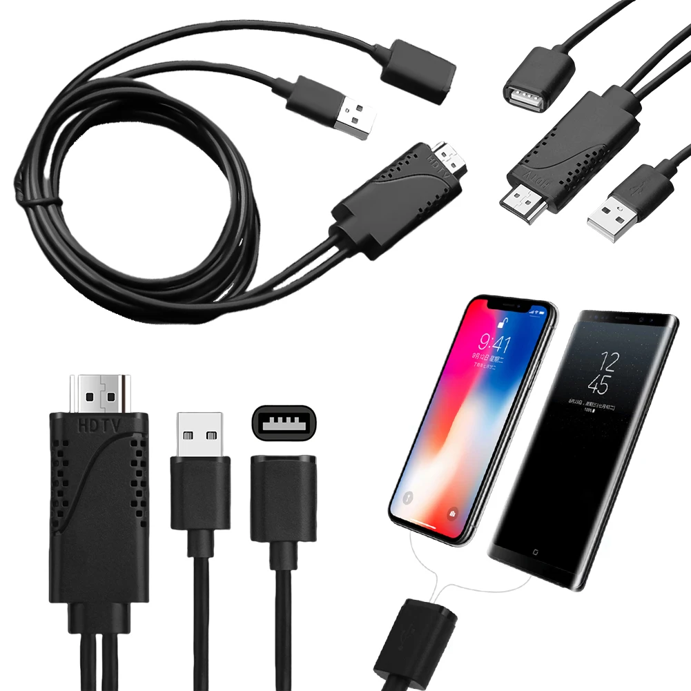 2 in 1 Wire Dongle Plug and Play 1080P HD USB Male To HDTV Male 1080P HDTV Mirroring Cable for iPhone Samsung Galaxy