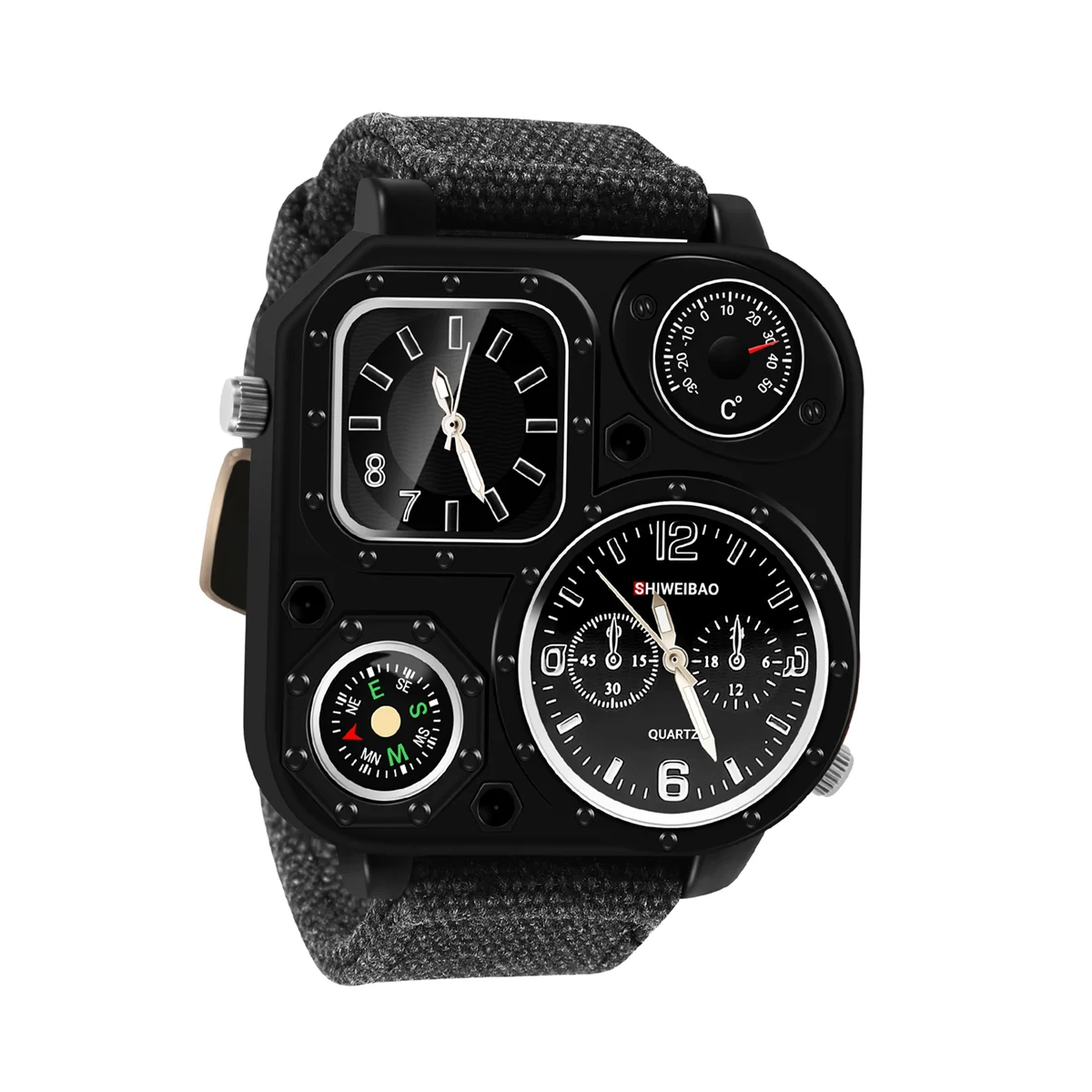 SHIWEIBAO Men Dual Time Zone Quartz Wrist Watch with Compass