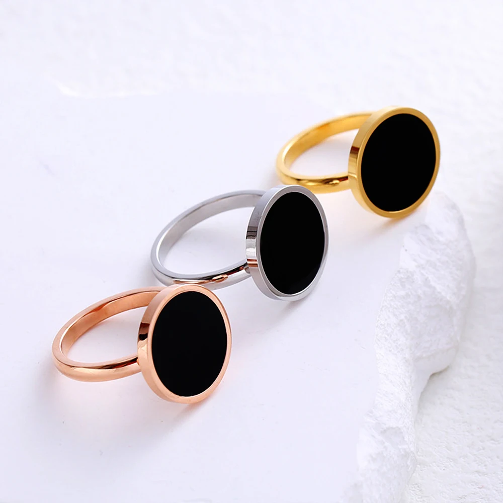 New Oval Enamel Women's Fashion Geometric Stainless Steel Rings Accessory Epoxy Glossy Disk Female Trendy Party Jewelry Gift