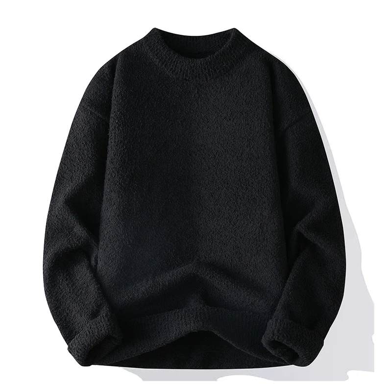 Single Road Mens Crewneck Sweater Oversized 2025 Winter Warm Solid Thermal Y2K Pullover Jumper Korean Fashion Sweaters for Men