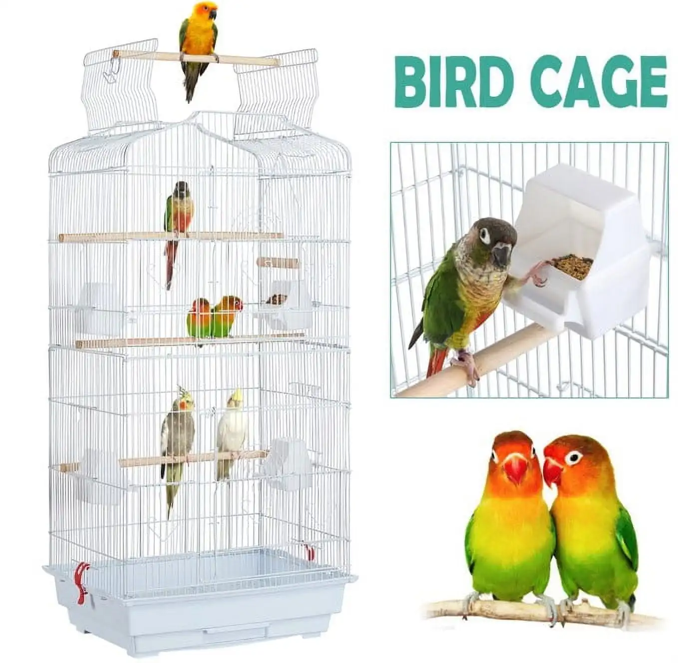 

Large 36" Metal Bird Cage with Play Top for Parakeets and Lovebirds, White