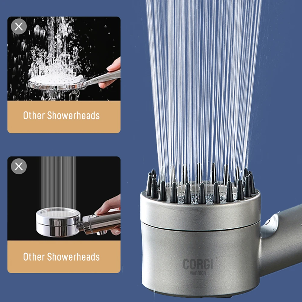 Handheld Showerhead Multifunctional Massage One Button High Pressure Adjustment Filtered Shower Head with 1.4m Hose and Holder