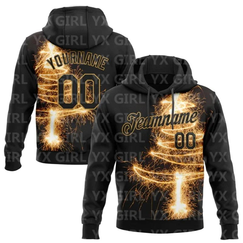 Custom Stitched Black Black Old Gold-Gold 3D Christmas Tree Fireworks Sports Pullover Sweatshirt Hoodie Christmas Gift