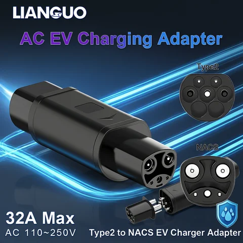 Type 2 to NACS EV Adapter Convertor AC 1Phase AC 110V-250V 32A Type2 to Tesla Charging Converter Adaptor for Model 3 X Y S