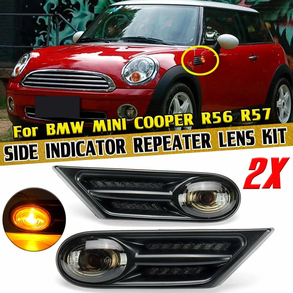 Black Pair R56 LED Car Turn Signal Blinker Lights For BMW MINI COOPER R56 R57 Side Marker Light Side Repeater Indicator Lamp