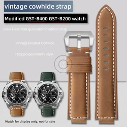 Modified GST-B400 GST-B200 watch strap for Casio G-Steel 5657 gst b400 5608 GST B200 cow leather bracelet vintage men watchband