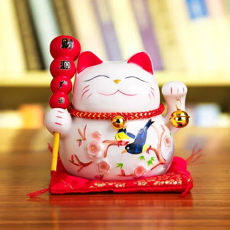 5 Inch Maneki Neko Lucky Cat Ornament Ceramic Fortune Cat Statue Home Decorative Gift Feng Shui Beckoning Cat Piggy Bank