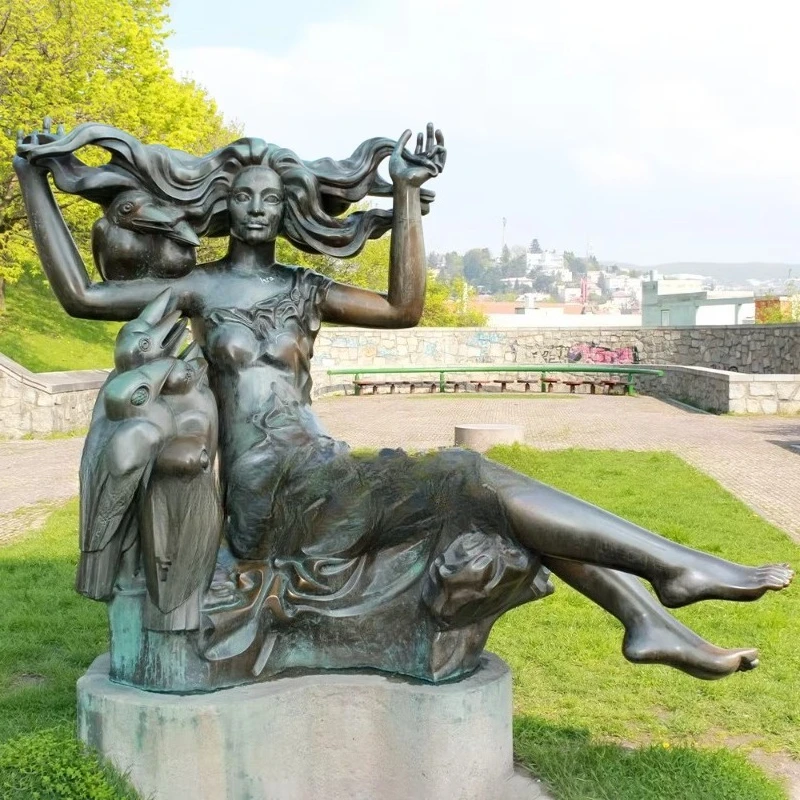 Modern art decoration of life-size metal crafts depicting female figures