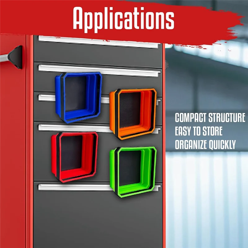 

J1UL1N Fold Magnetic Parts Tools Tray Set, 4-Pack Foldable 4.5Inch Square Silicone Bowls With Double Sided Magnetic Base