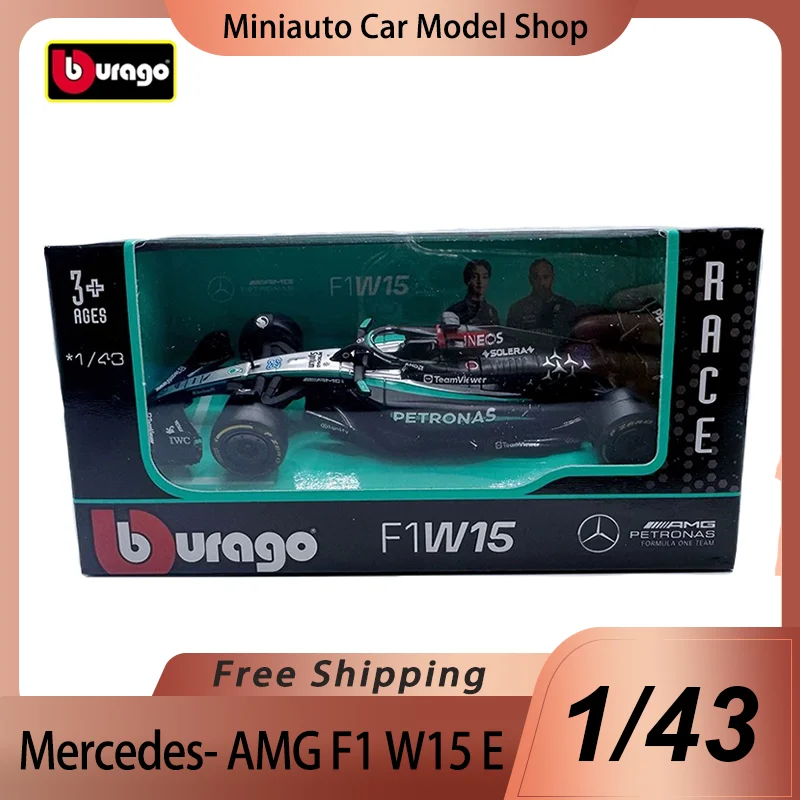 In Stock New Bburago 1:43 Mercedes-Amg F1 W15 Alloy Miniature Diecast Model Amg Petronas F1 W15 Team #44 #64 Toys Car Model Gift