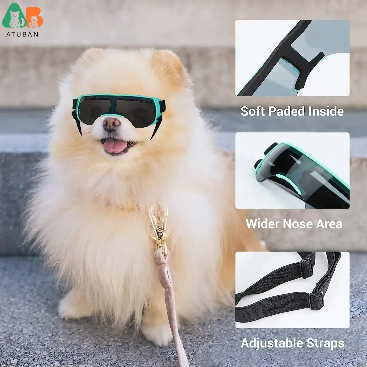 ATUBAN Dog Sunglasses Small Breed, Dog Goggles for Small Dogs Windproof Anti-UV Glasses for Dogs Outdoor Eye Protection, Blue