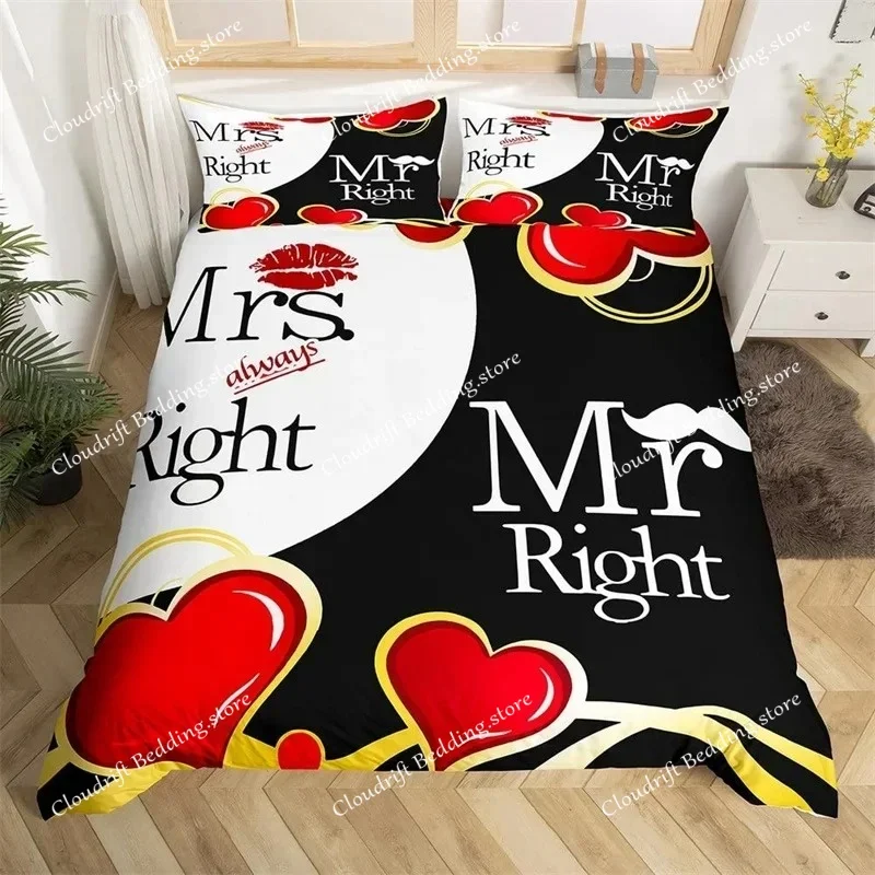 

Mr Mrs Bedding Set Microfiber Romantic Wedding Theme Duvet Cover Set King For Valentine Day Funny Quotes Love Heart Quilt Cover