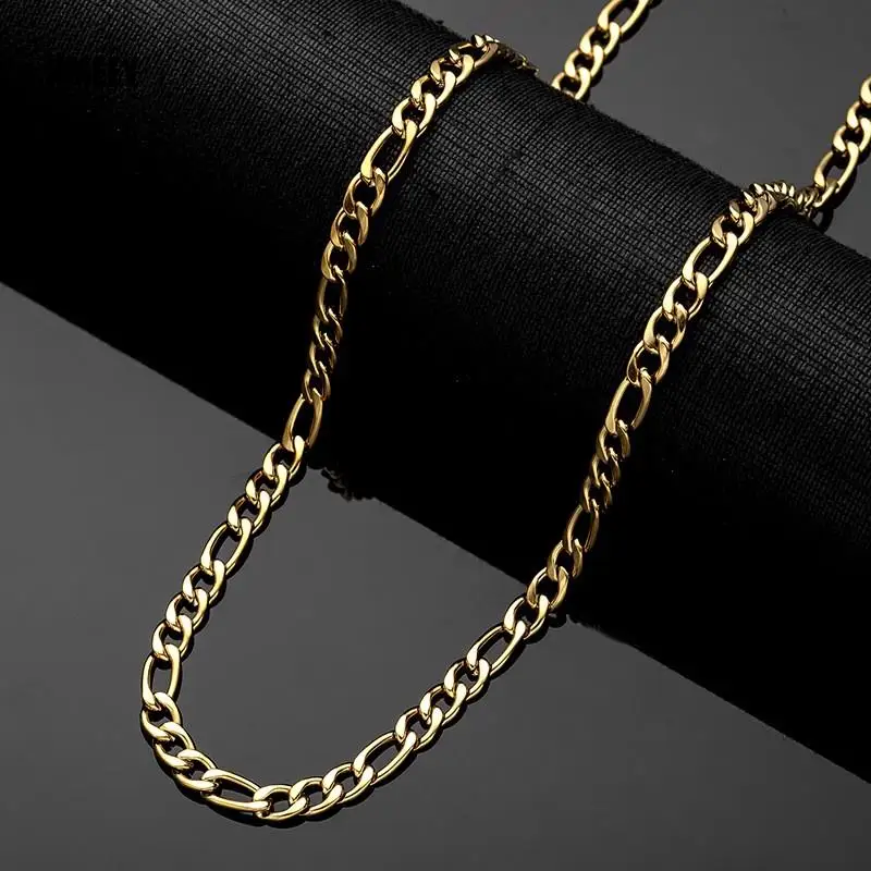 Men\'s Stainless Steel Link Figaro Chain Necklace for Women High Quality Waterproof Choker Silver Color Jewelry Accessories Gift
