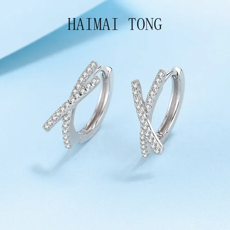 

Cross Wedding Sparkling PT950 Platinum Hoop Earring Diamond Total 0.28CT Real Moissanite Stud Earrings for Women Certificate