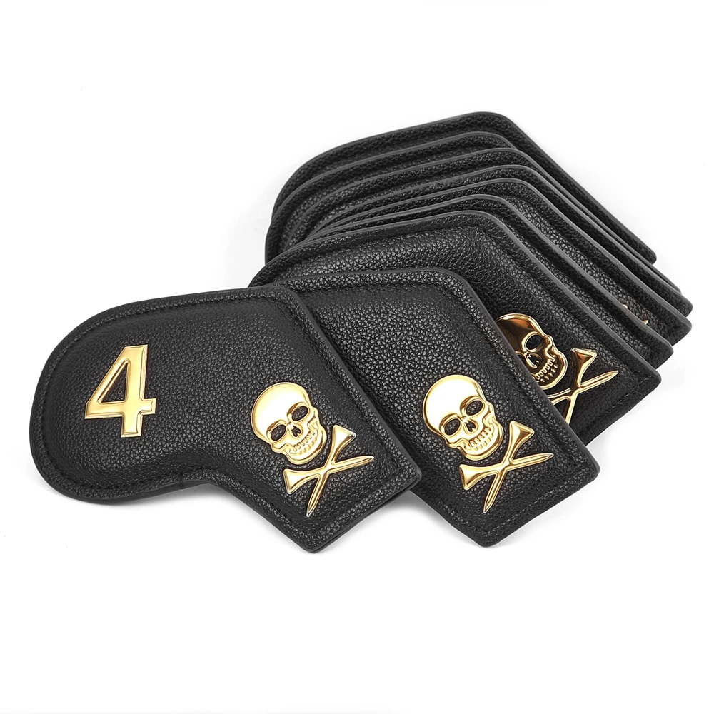 Black PU Leather 9pcs/set Golf Iron Headcover 4-9,P,S,A , Club Head Covers