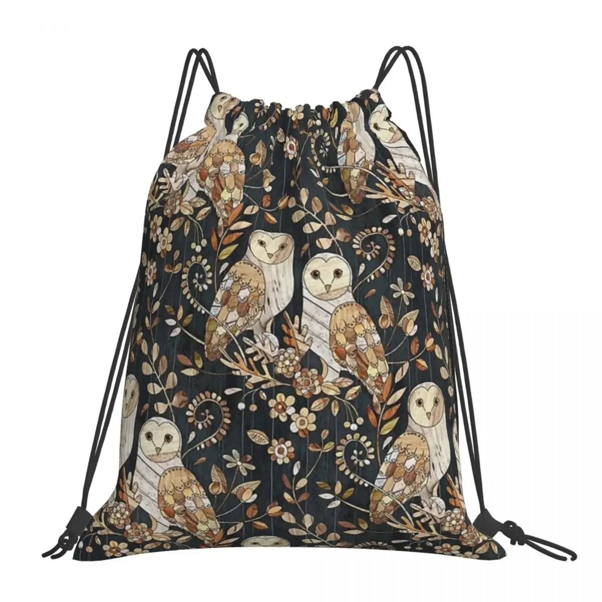 

Wooden Wonderland Barn Owl Collage Backpacks Portable Drawstring Bags Drawstring Bundle Pocket Shoes Bag BookBag For Travel