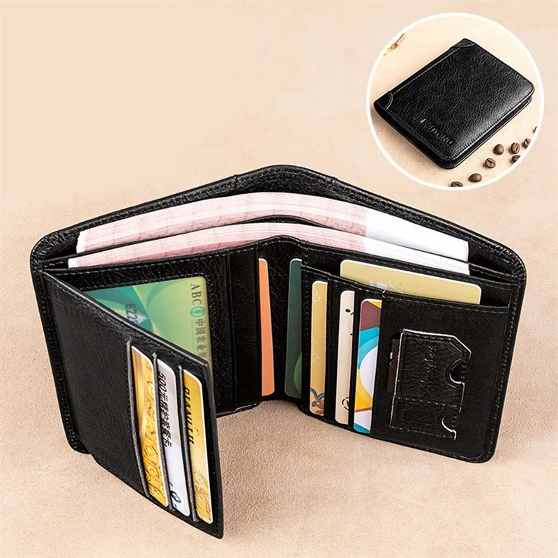 New Men Wallets PU Leather Short Card Holder Luxury Brand Men's Purse High Quality Classic Retro Male Wallet Three Fold Payment