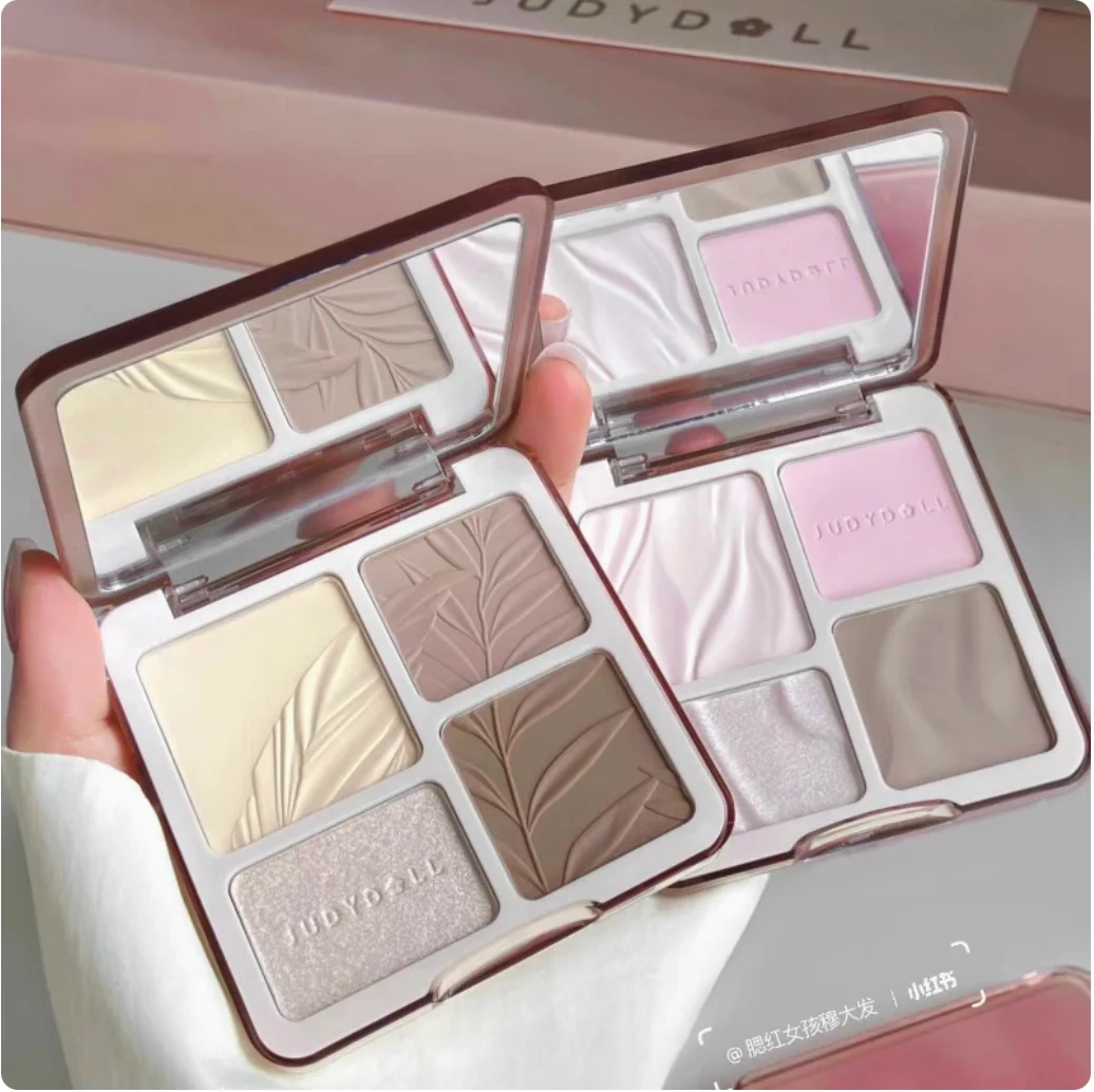 JUDYDOLL 2in1 Evidenziatore e tavolozza di contorni Piuma illuminata Ombretto per il viso in polvere Multiuso Evidenziando cosmetici per il trucco