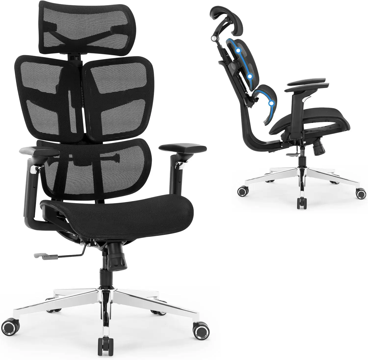 Chair Ergonomic Desk Chair, Big and Tall Mesh Computer Chair with Adjustable Lumbar Support, Tilt Function and Headrest Home