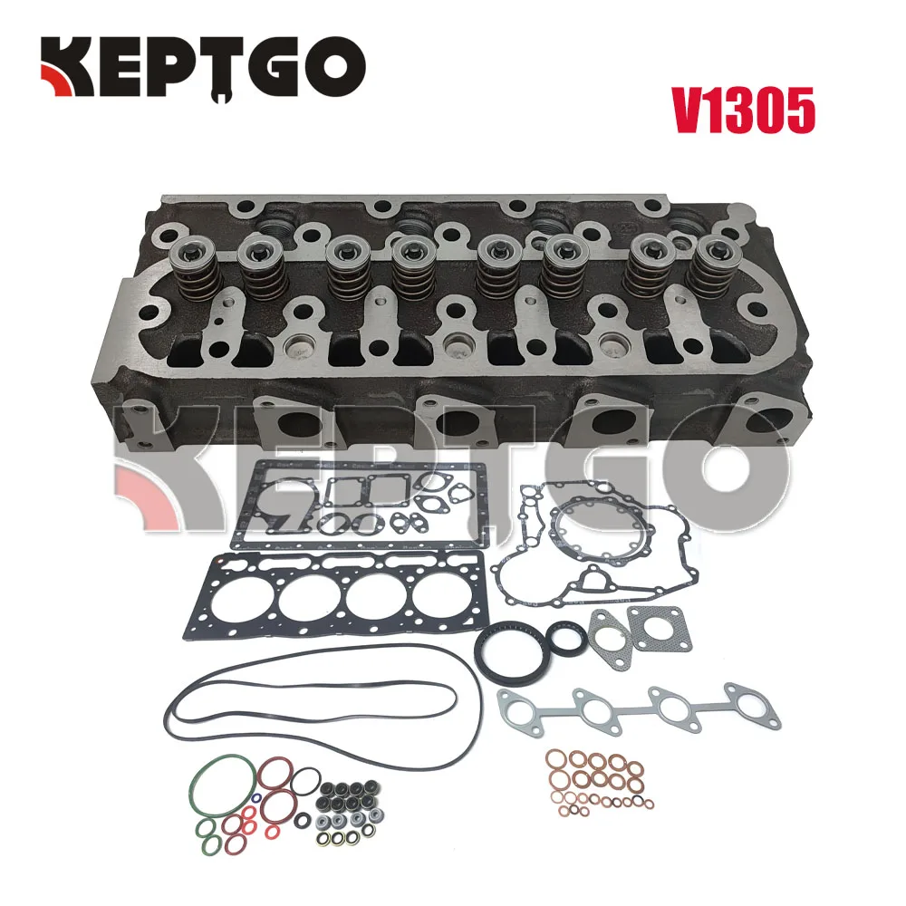 New V1305 Complete Cylinder Head Assy & Full Gasket Set For Kubota Engine