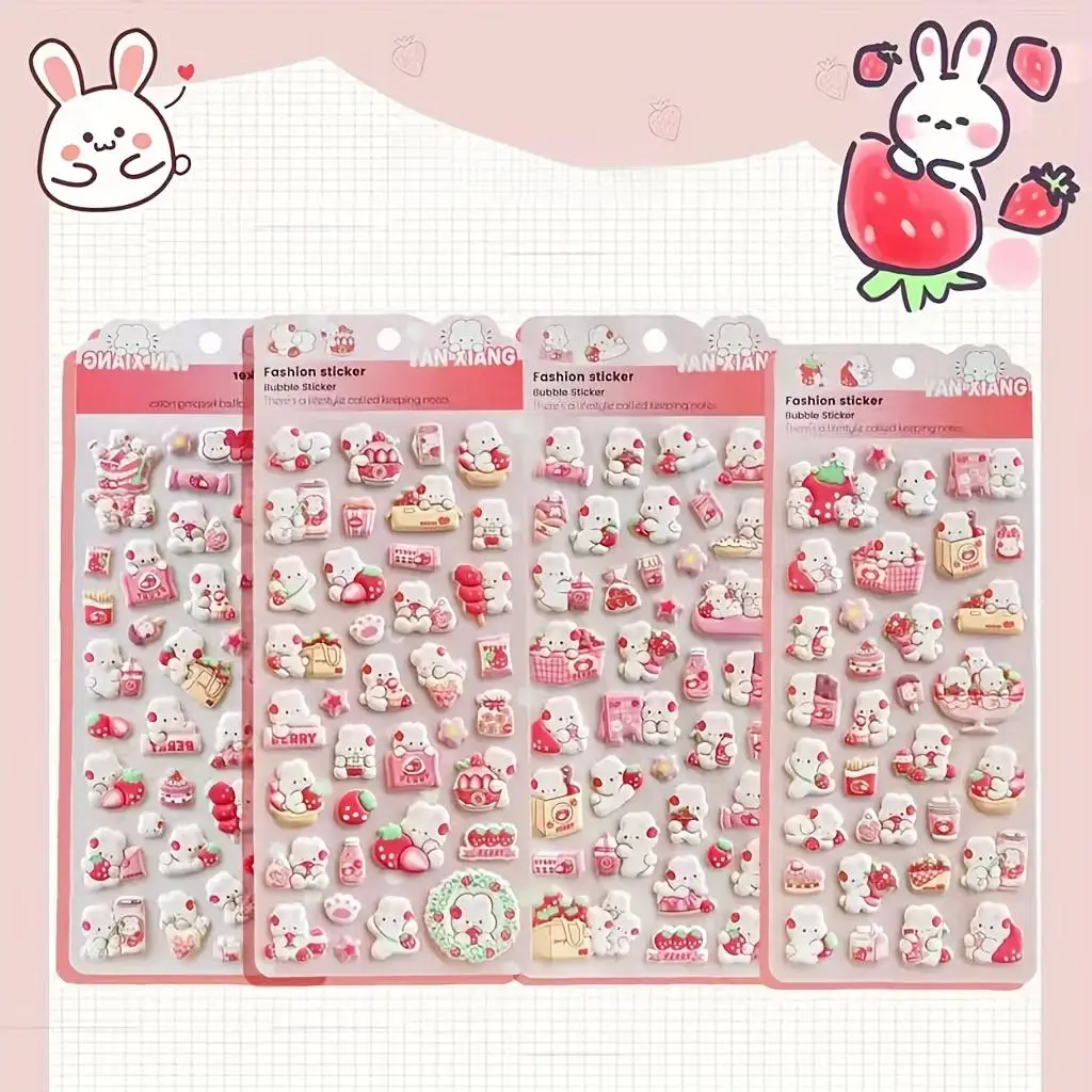4 Sheets Rabbit Cartoon Physical Stickers | Cute Style Planner Decoration Stickers For Mobile Phone Decoration/Diy/Handbook