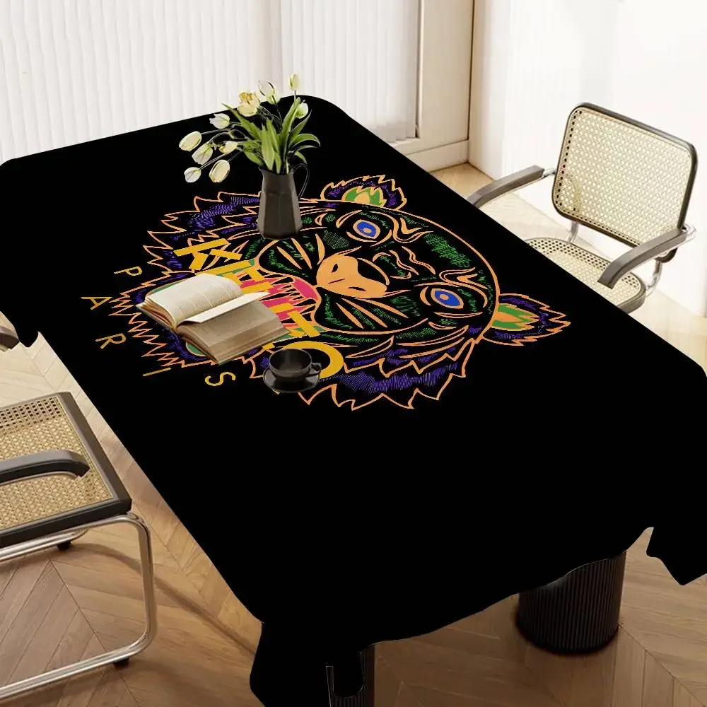 Imprint Tiger K-Kenzo - Mantel impermeable de poliéster para mesa de noche, tela decorativa a prueba de polvo, mantel para mesa de café para sala de estar