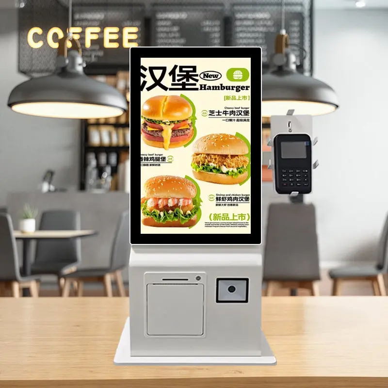 All-in-One Touch Self-Order Kiosk for Restaurant, Desktop POS Terminal with QR Code Takeaway NFC Face Payment for Overseas