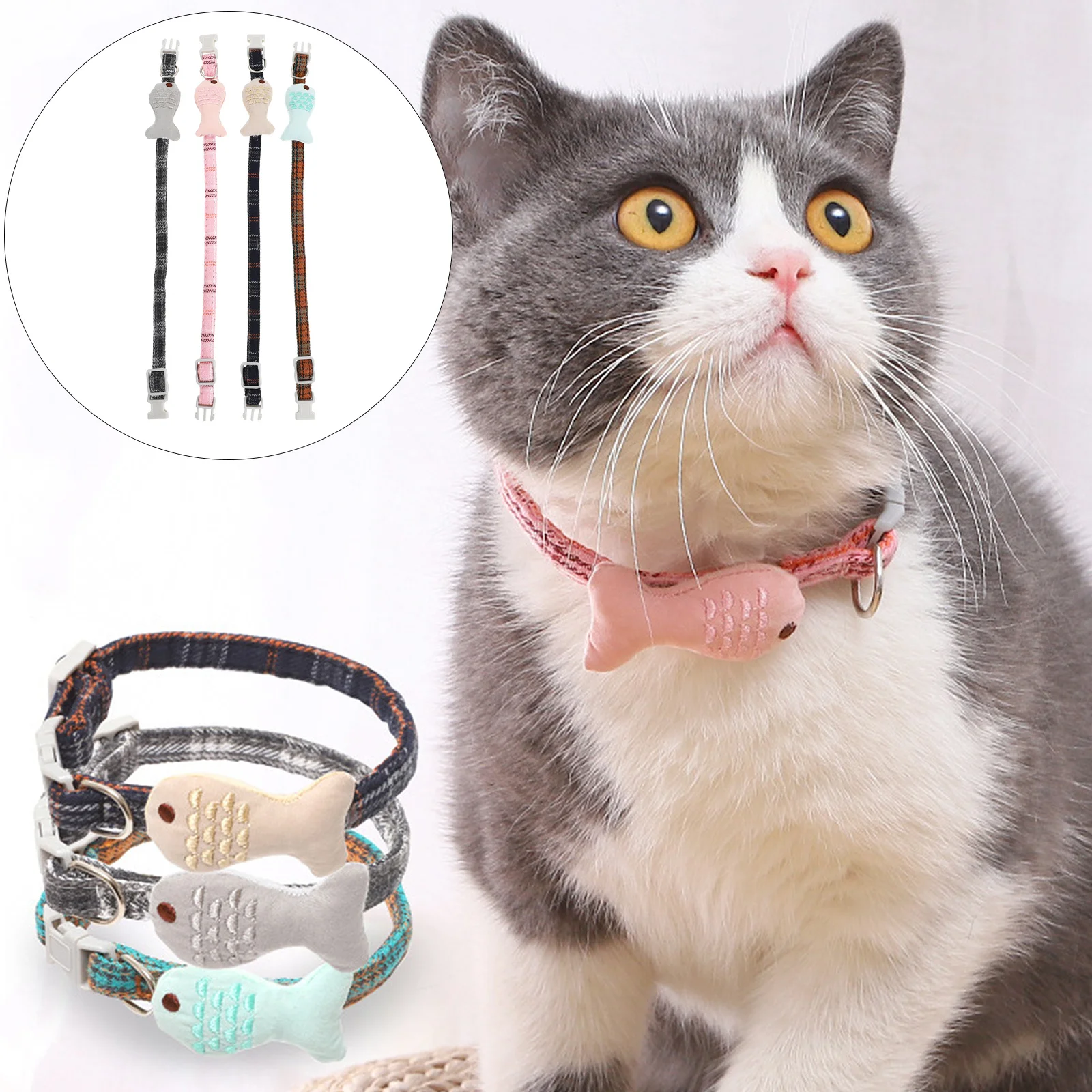 

4Pcs Cartoon Cat Collar Fish Design Adjustable Pet Collar Accessories Lovely Decoration for Party Holiday Cat Accessory
