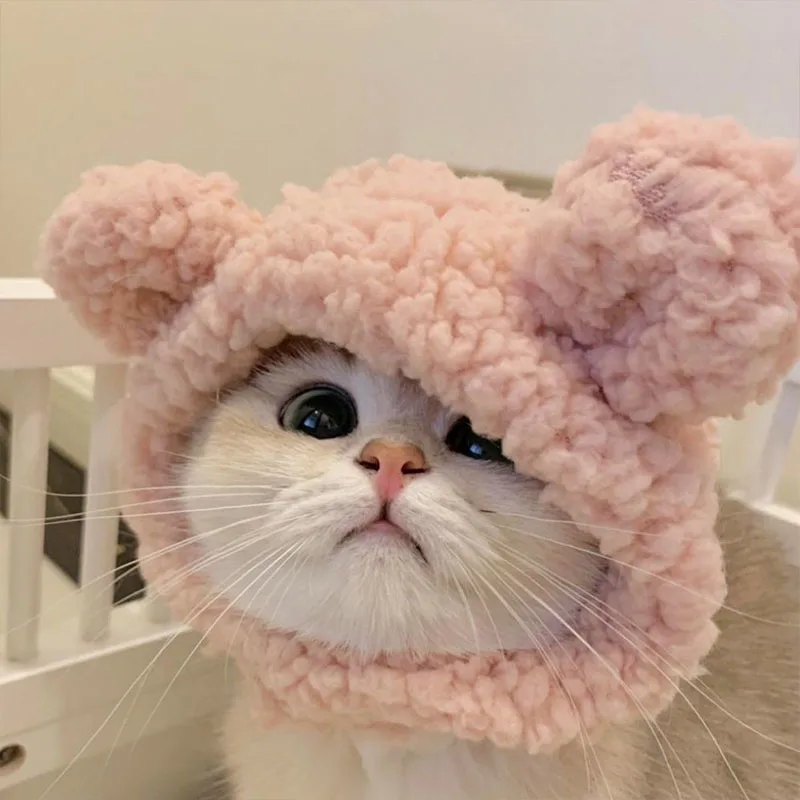 Cute Plush Pet Hat Plain Weave Adjustable Size Cartoon Animal Hat Gift Decoration Crossdressing Hat Cat Head Cover Dog Headwear