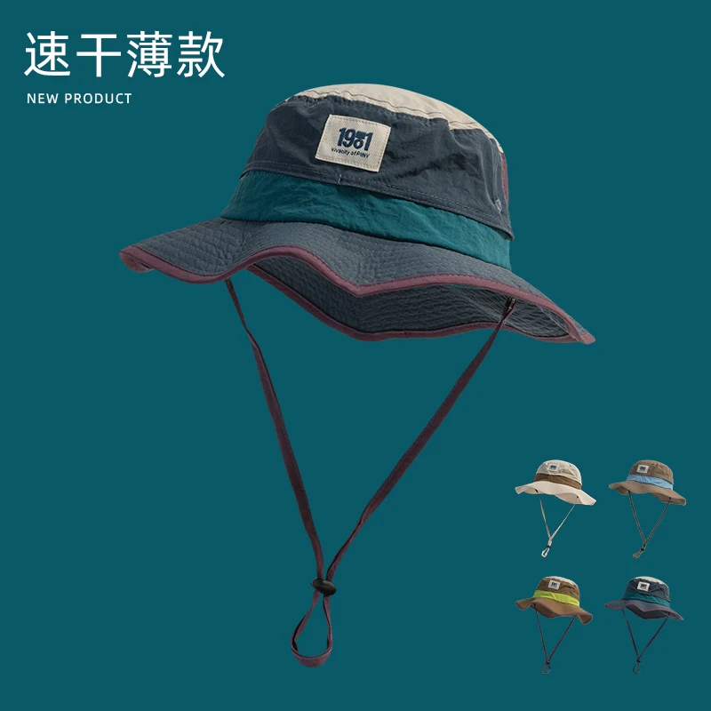 Retro Color Matching Strap Bucket Hats for Men and Women Summer Outdoor Quick-drying Breathable Thin Sunscreen Parent-child Cap