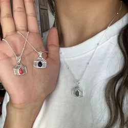 Ethnic Style Adorned Imitation Multicolored Gemstones Silver Color Mongolian Yurt Necklace UNISEX Cultural Exchange Necklace