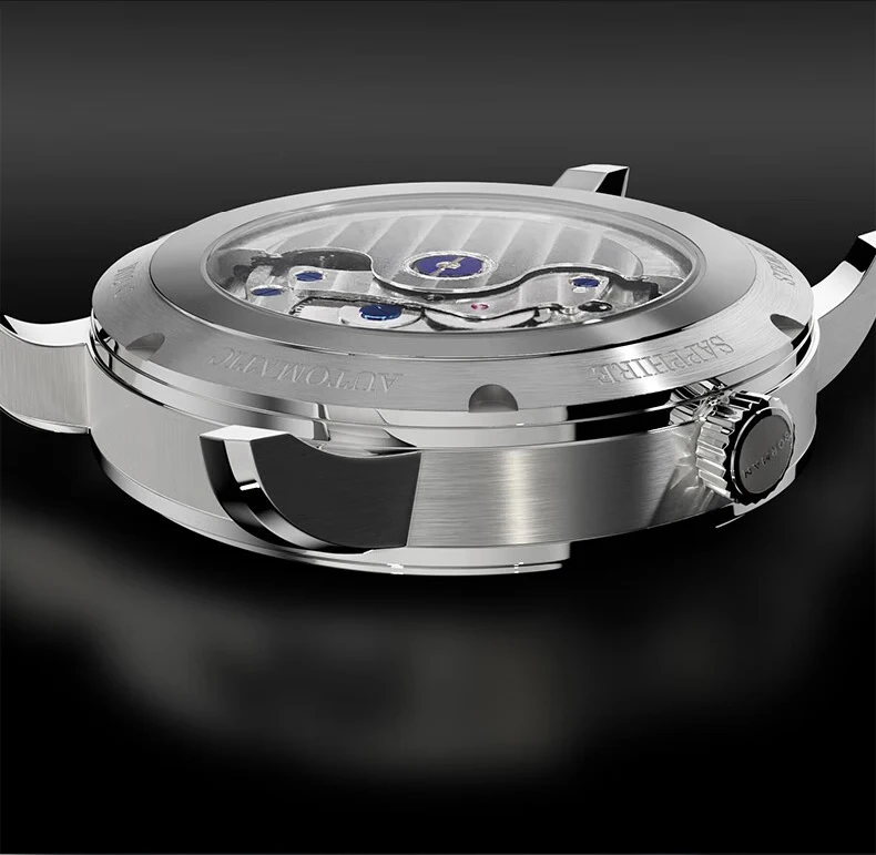 ساعة بورمان أوتوماتيكية للرجال 42 ملم ساعة يد ميكانيكية 5 بار مقاومة للماء ياقوت مضيئة تاريخ الأسبوع 24 ساعة