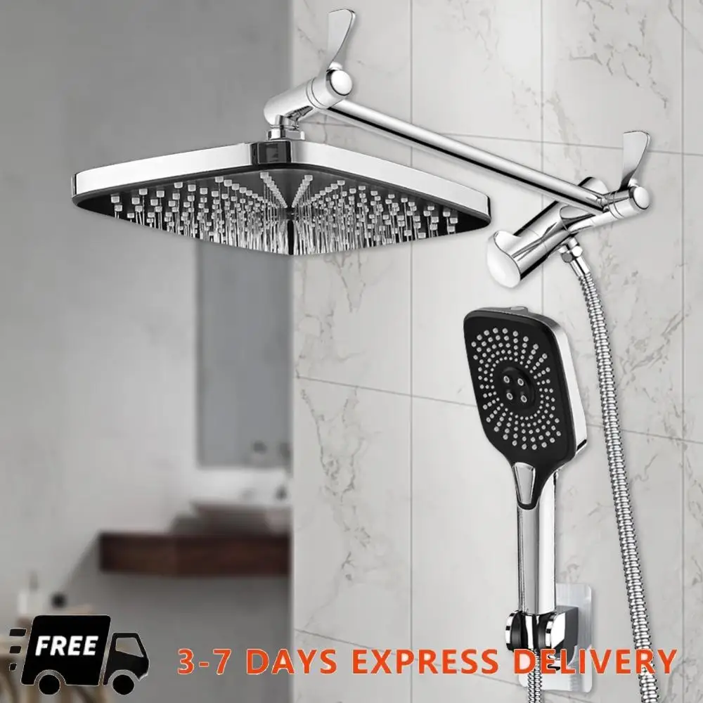 

12-дюймовые душевые насадки с дождевой/дождью, 3 + 1 настройка, верхний распылитель, настенный душевой набор с удлинителем, ручная насадка для душа с верхним распылением